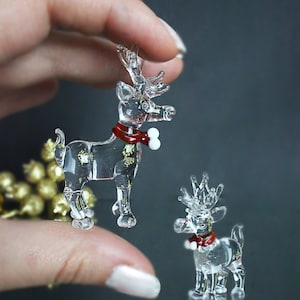 Tiny christmas reindeer glass sculpture, mini glass figurines, blown xmas deer, holiday decor, lampwork deer decor, small beautiful gifts,