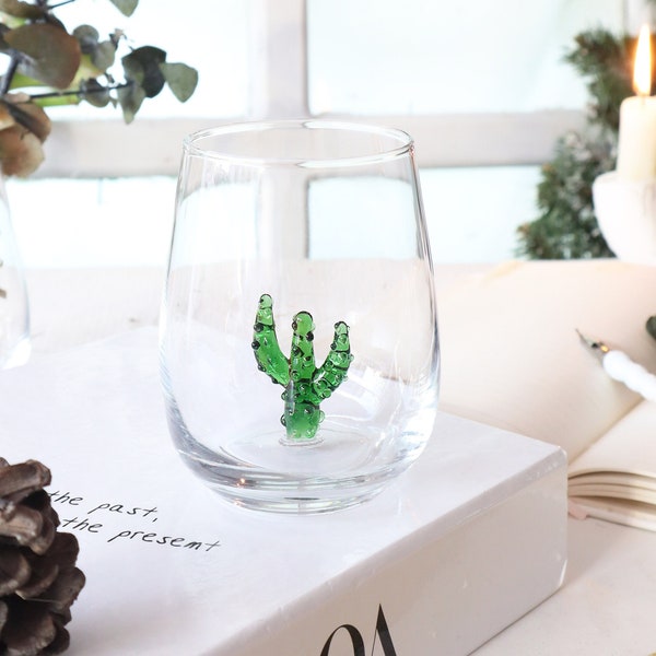 Handmade drink glasses with cactus, cactus barware, cactus cup, cactus mug, glassware, drinkware, cocktail party, table decor, water glass