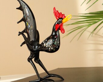 Art Glass Rooster, Blown Glass animal, glass sculpture, murano glass, farm animals, rooster decor, Home Decor gift, desk animal, chanticleer