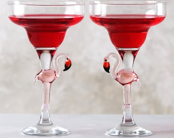 Verre Pink Flamingo Margarita, verre martini, barware, verre de cocktail, coupe champagne, bar à la maison, enterrement de vie de jeune fille, ensemble de verrerie,