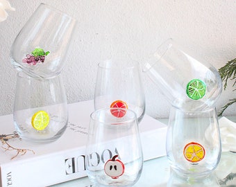 Summer Drink glasses, fruit glass mug, beach wine glass, design glasses, glass water cup, glassware, grape, apple, lime, lemon cup, orange,