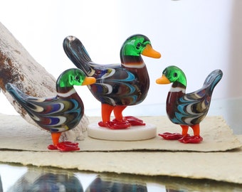 Mallard Duck Glass Sculpture, Lampwork Bird, Murano Glass