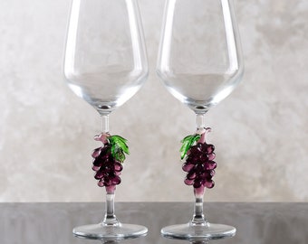 Bicchiere da vino fatto a mano con uva, bicchiere da vino rosso di murano, vino bianco, bicchiere da vino grande, bicchiere da vino da sposa, bicchieri da celebrazione, bicchieri da bicchiere
