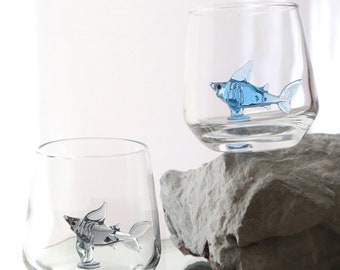 White Shark shot glasses, barware, beach wedding party glass, liquor glass, funny glassware, shark birthday gift, cute shark cup, shark gift