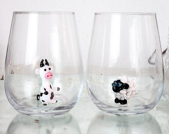 handmade glass cup, Farm Animal Glass, tiny cow drink glass, milk glasses, glassware, table decor, cute sheep mug, cow cup, glass water mug