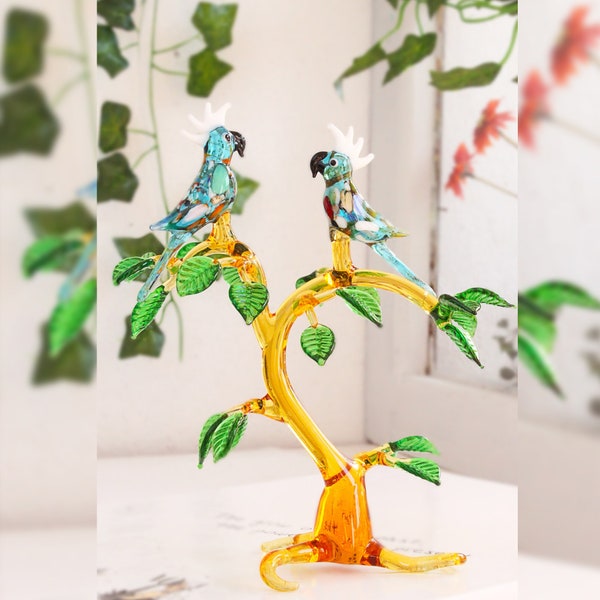 Glass Art Parrot, blown glass birds, Bird art ,cute glass animals, Miniature bird, bird sculpture, bird ornaments, decorative bird, Cockatoo