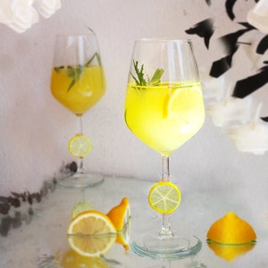 Summer wine glasses, wine glasses with lemon decor, glass drinkware, cocktail glass, beach wine glass, red wine glass, glassware, gift her