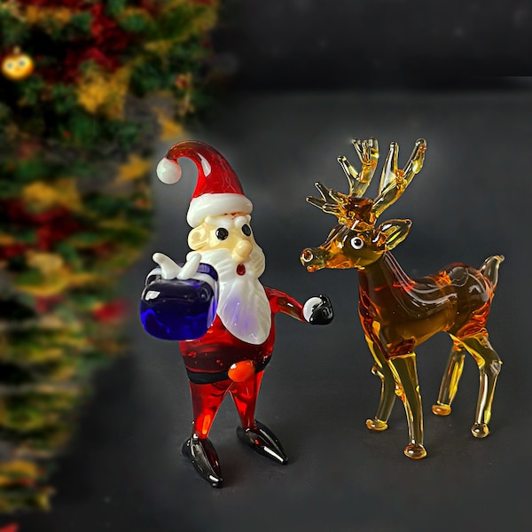 sculpture de renne soufflée à la main, cerf de Noël en verre, mini sculpture, figures de Murano, animaux miniatures faits à la main, petit cerf minuscule, meilleur cadeau de Noël,