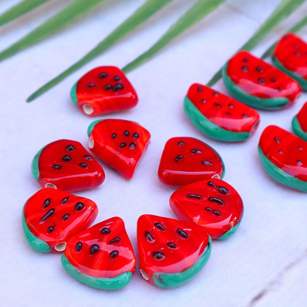 Murano Glass Watermelon Bead, Watermelon Charm, Lampwork Fruit spacer Beads, DIY earring, Necklace & Bracelet Beads, fruit charm connector,