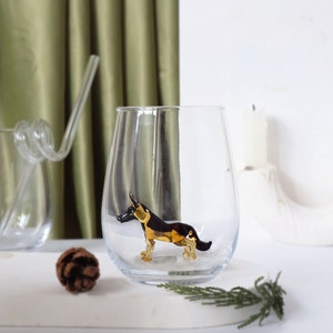 German Shepherd Glass Mug, stemless wine glass, water cup, glassware, German Shepherd mom gift, dog cup handmade, dog sympathy gifts
