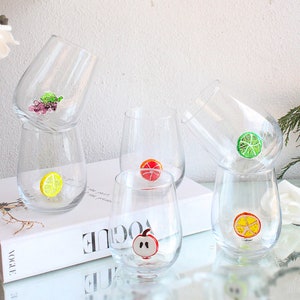Summer Drink glasses, fruit glass mug, beach wine glass, design glasses, glass water cup, glassware, grape, apple, lime, lemon cup, orange,