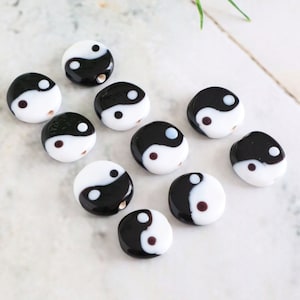 Murano Glass Yin Yang Spacer Beads, Lampwork jewelry making, Blown glass Bead, Eight Diagrams Charm, Tai Chi bead, DIY earring supplies
