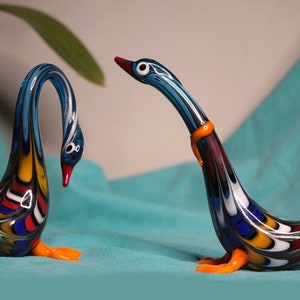 Lampwork glass Goose sculpture, murano geese bird, blown animal, colorful glass bird, cute miniature bird, decorative figure for home decor