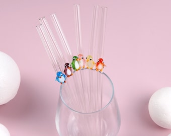 Handmade glass straw with cute penguin, drinking straw, drinkware glass, glassware, reusable, cocktail party, eco straw, straw with animal