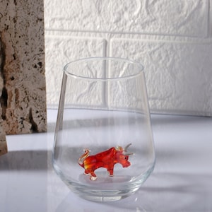 Glass raging bull cup, spanish bull mug, rodeo, handmade glassware, drinkware, kitchenware, water cup, table decor, christmas gift Boyfriend