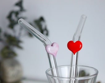 smoothie straw with glass heart, cocktail straw, Glass straws, cocktail drinks, reusable straws, drinking straws, glassware, cute drinkware