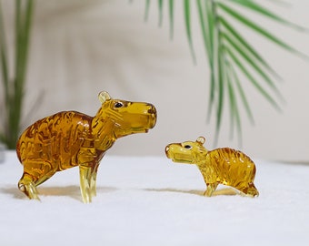 Capybara glass figurine, cute rodent animal, Murano Glass, blown glass, tiny glass figures, art glass, miniature desk animal, animal lover