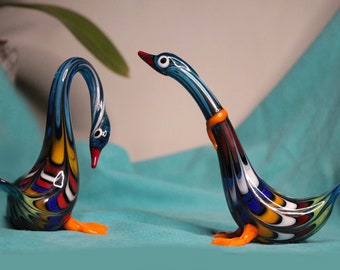 Lampwork glass Goose sculpture, murano geese bird, blown animal, colorful glass bird, cute miniature bird, decorative figure for home decor