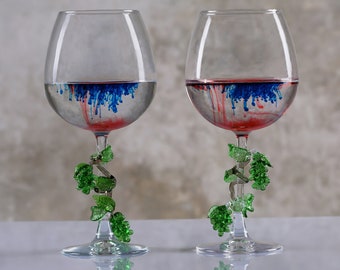 Bicchieri da vino con grappolo d'uva figura, bicchiere palloncino, vino palloncino, calice vino, bicchieri grandi, bicchieri da vino rosso con gambo, set di bicchieri