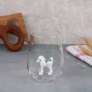 Poodle Glass Mug, stemless wine glass, water cup, animal glassware, Poodle mom gift, dog cup handmade, black poodle cup, dog sympathy gifts