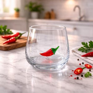 Bicchiere per bevande al peperoncino rosso, tazza in vetro piccante al peperoncino, bicchieri per peperoncino fatti a mano, bicchiere da vino vegetale, decorazione per la tavola, tazza d'acqua, regalo paprika,