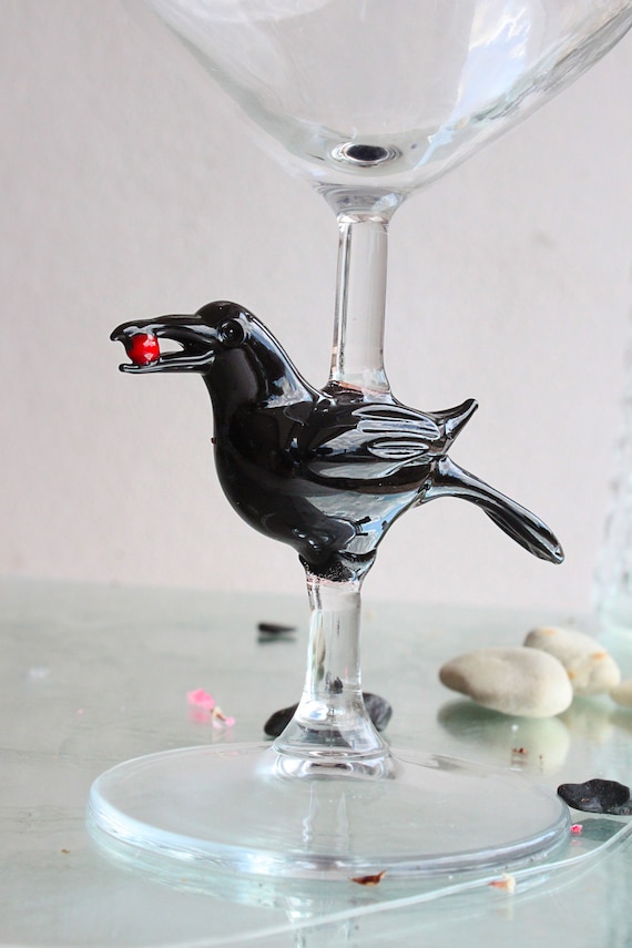 Black Raven Wine Glasses, Red Wine Glass, Cocktail Glass, Barware Set, Glass  Bird, Wedding Glasses, Anniversary Gift, Bridal Shower Gift 