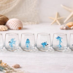 Sea Animal shot glasses set, barware, cocktail party, wedding, glassware, ocean, sea life mug, starfish, crab, octopus, dolphin, shark, fish