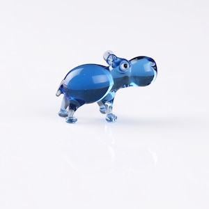Lampwork glass miniature Hippo figurine, small glass animals, hippopotamus decor, cute micro animal, tiny zoo animal figure, desk decoration