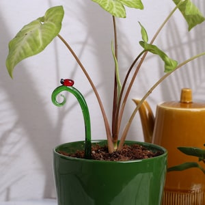 Pieu de plante coccinelle en verre, décor de jardinière au chalumeau, décor de coccinelle, pieu de jardin en verre, figurine d'insecte soufflée à la main, art de la cour, cadeau plante maman