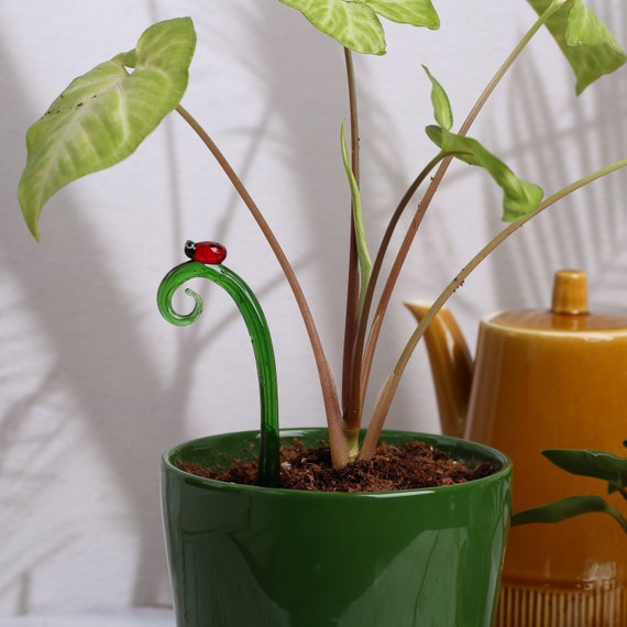 Glass Ladybug Plant Stake, Lampwork Planter Decor, Ladybug Decor