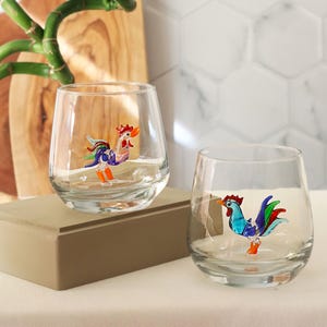 Farm animal glass cup set, colorful chicken drink glass, hen, rooster glass mug, cute chick water glass, glassware, easter mug, cockerel mug