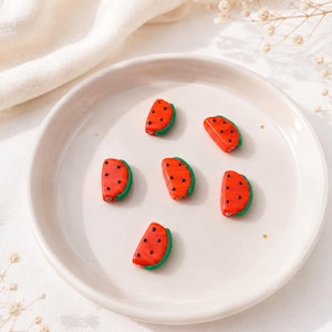 Watermelon Glass Beads, Handmade Lampwork Fruit Beads, Summer Jewelry Making Supplies, Cute Artisan Watermelon Charms, Red Green Glass Beads image 1