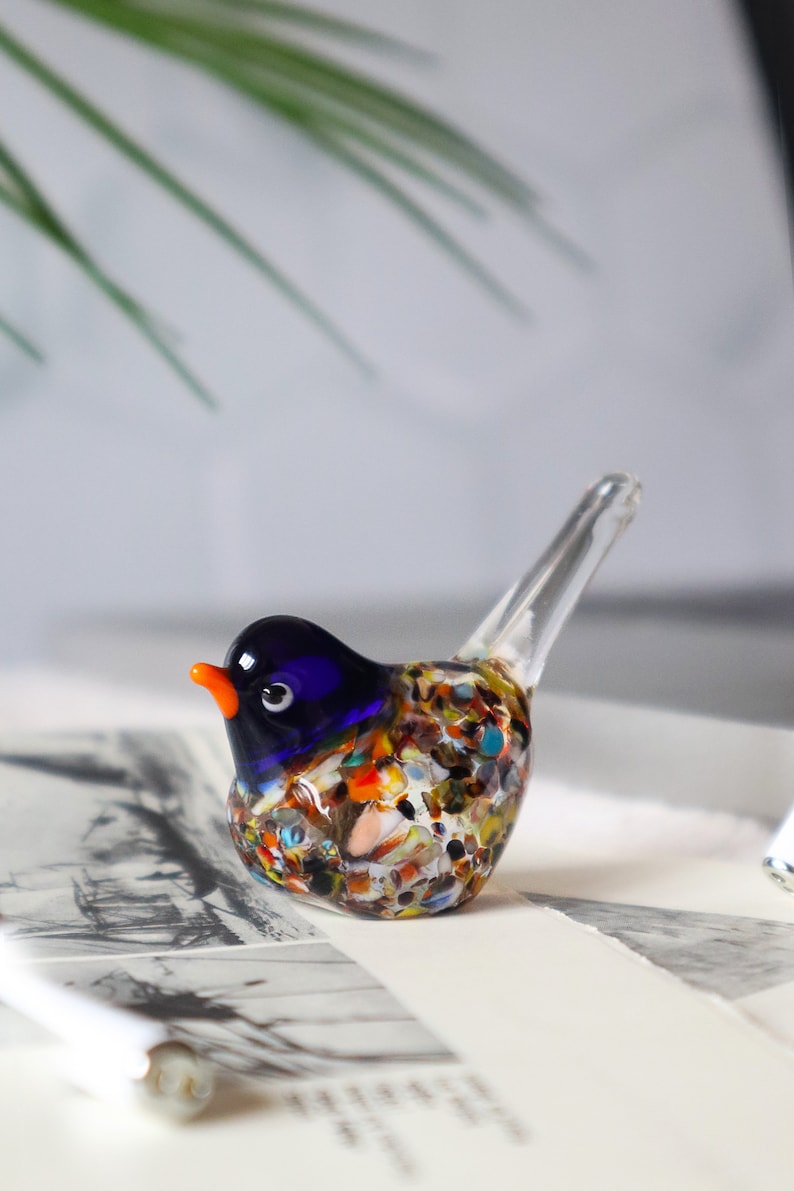 Miniature murano glass birds, tiny sparrow, colorful birds, little bird sculpture, bird collection, decorative cute birds, office desk decor image 7