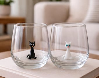 Colorful cats drink cup, cat glass water cup, cat owner mug mug, stemless wine glass, Cat birthday party, gift for Cat Lover, kitty, kitten