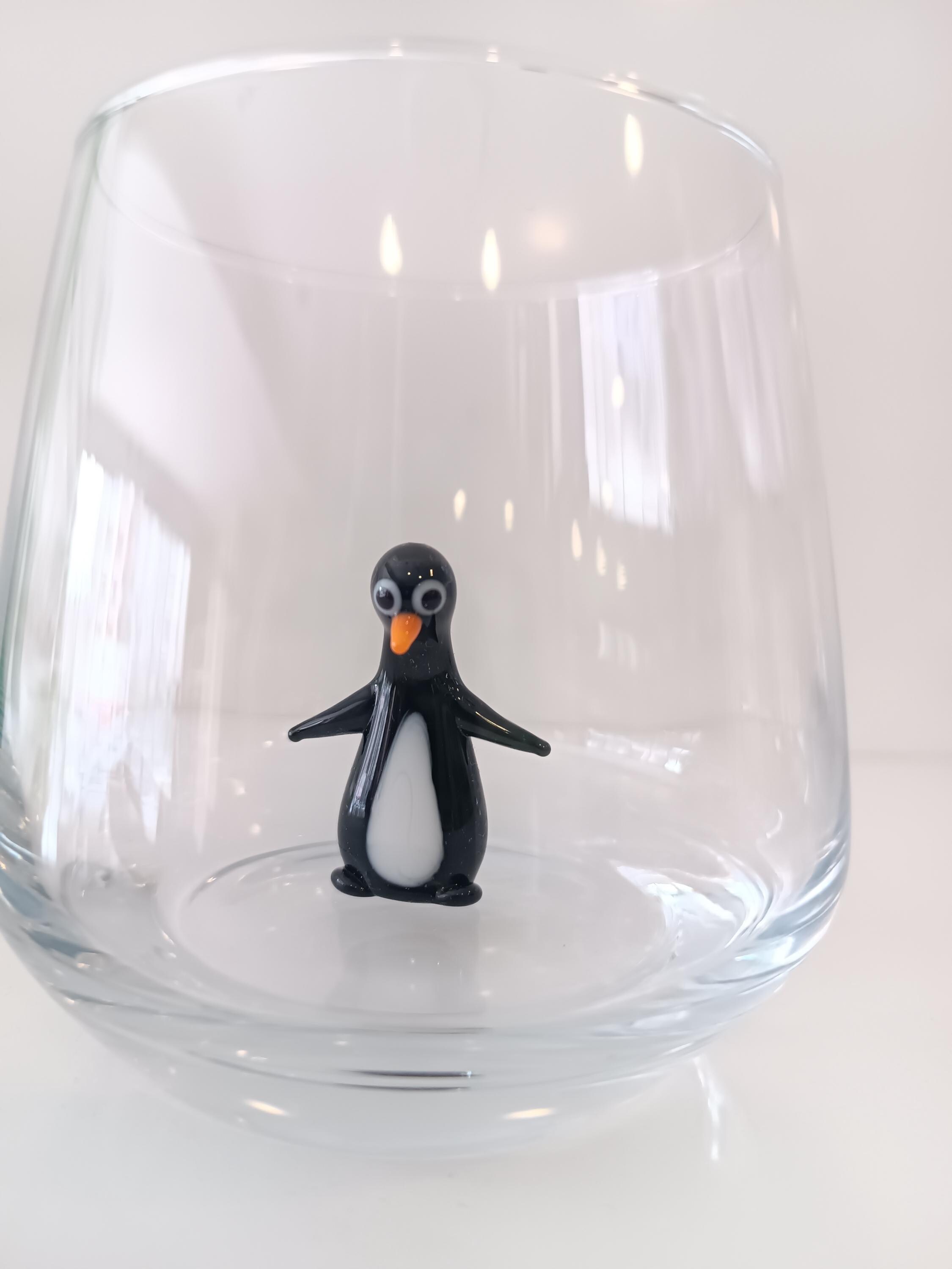 ペンギンのドリンクグラス、動物のガラスマグカップ、黒いペンギンの