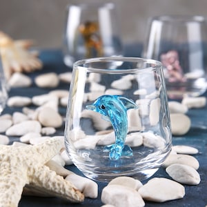 Blue Dolphin Shot glasses, barware, beach wedding shot glass, home bar, small glass cups, birthday shot glass, dolphin gift, cute fish cup