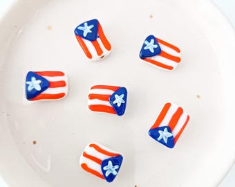 Cuenta con la bandera de Puerto Rico, dije de vidrio boricua, cuenta espaciadora de la bandera puertorriqueña hecha con vidrio soplado, suministros para joyería de las islas del Caribe