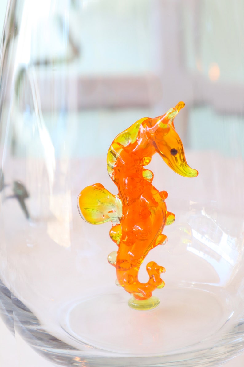 Handmade Glass cup with seahorse, cute drink glass, seahorse glass, ocean decor, table decor , sea animal mug, glassware, water cup, wedding image 6