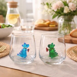Glass cup Dinosaur with heart , funny stemless wine glass, baby dino mug, water glass, Dinosaur Baby Shower, Dino Birthday Party, image 2