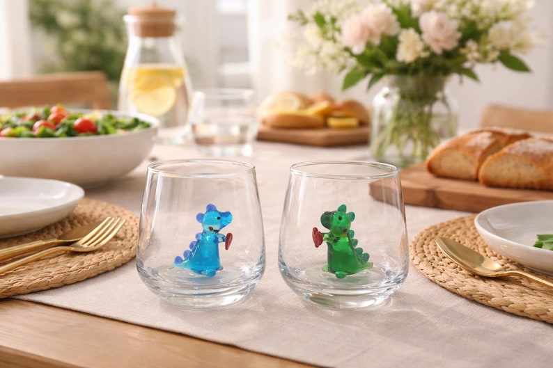 Glass cup Dinosaur with heart , funny stemless wine glass, baby dino mug, water glass, Dinosaur Baby Shower, Dino Birthday Party, image 2