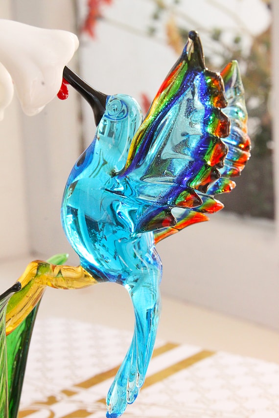 Hummingbird and Flower Glass Sculpture, Murano Glass Bird, Art Glass  Figurine, Bird on Tree, Home Office Desk Figurine, Decorative Cute Bird -   Denmark