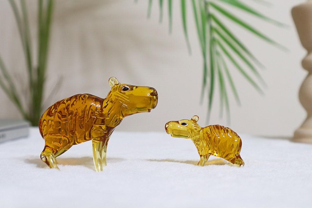 Capybara Glass Figurine, Cute Rodent Animal, Murano Glass, Blown