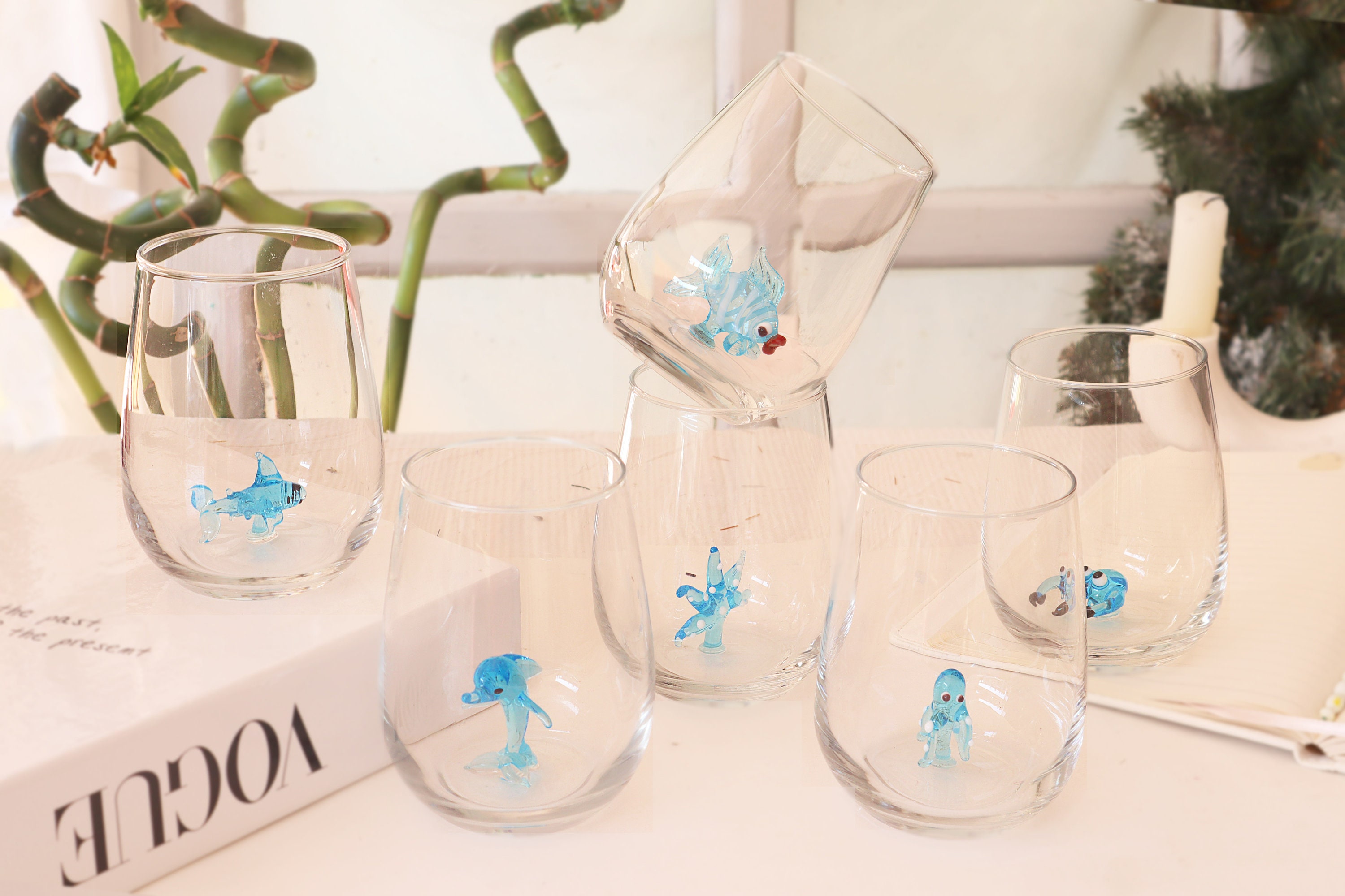 4-piece Stacking Drinking Glass, Koi Fish Shape Stackable Cups Set, Cute  Fish Drinkware Set, Handmade Glassware, Housewarming Gift 