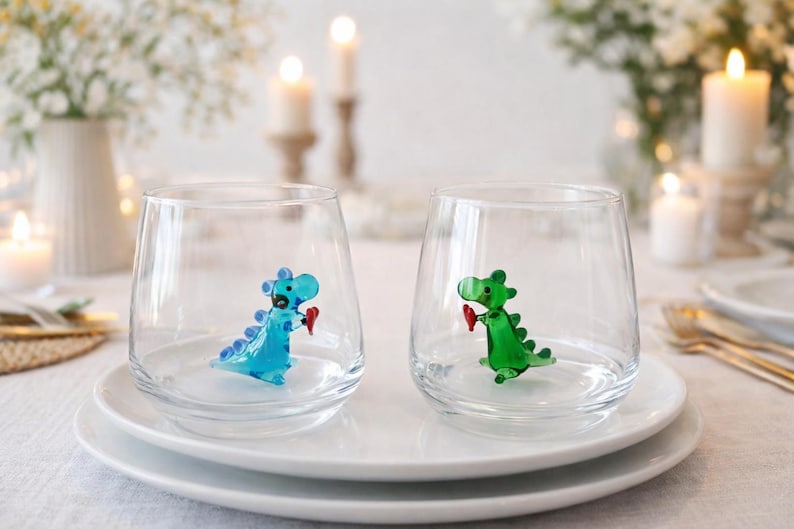 Glass cup Dinosaur with heart , funny stemless wine glass, baby dino mug, water glass, Dinosaur Baby Shower, Dino Birthday Party, image 5