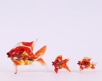 Set di pesci rossi in vetro artistico, statuetta di pesce, pesce soffiato a mano, figure di vetro, scultura di pesce a lume, animali di vetro, ornamento di pesce, decorazioni per la casa