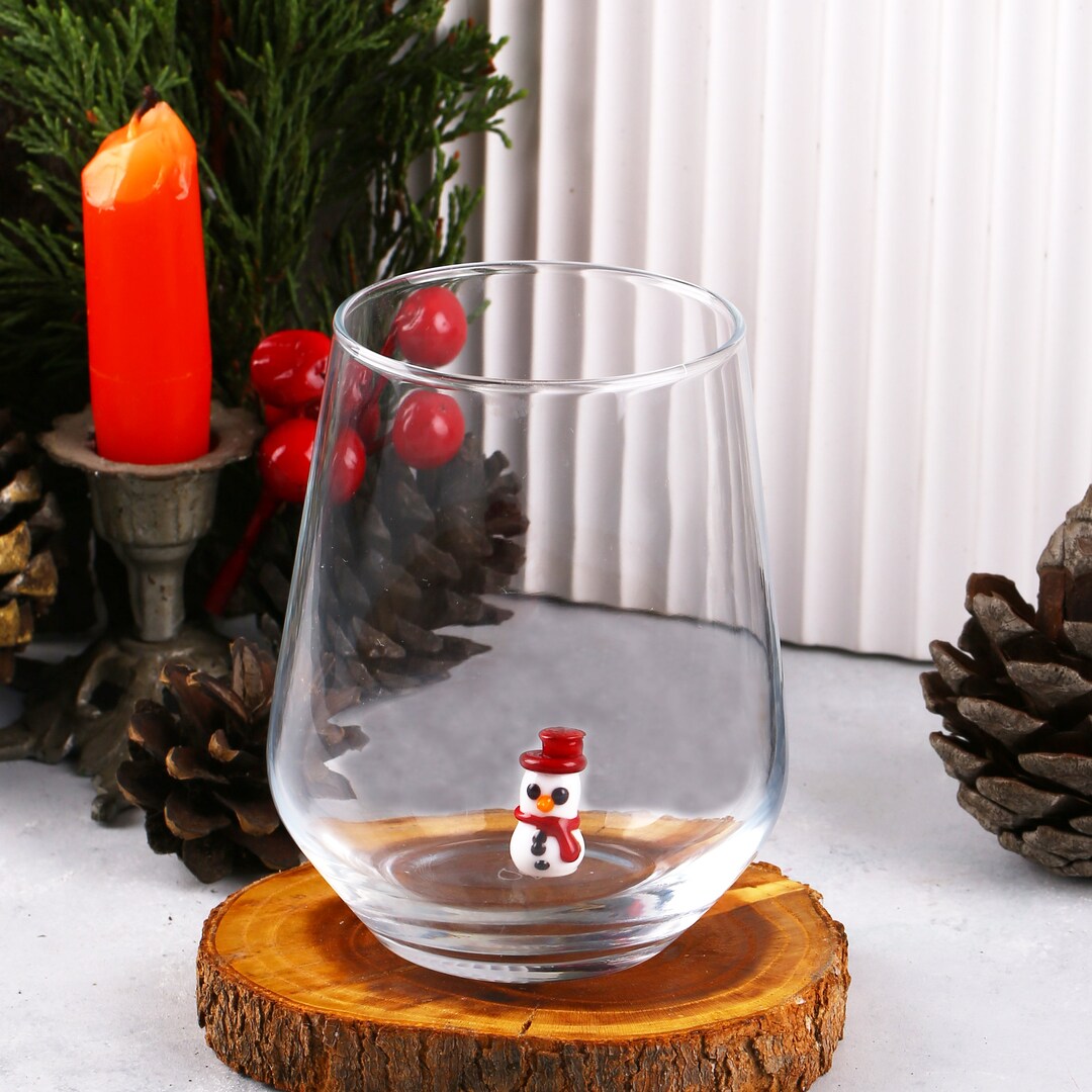 Snowman Stemless Wine Glass, Christmas Glass Mug, Holiday Cup, Xmas