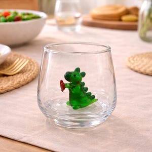 Glass cup Dinosaur with heart , funny stemless wine glass, baby dino mug, water glass, Dinosaur Baby Shower, Dino Birthday Party, image 3