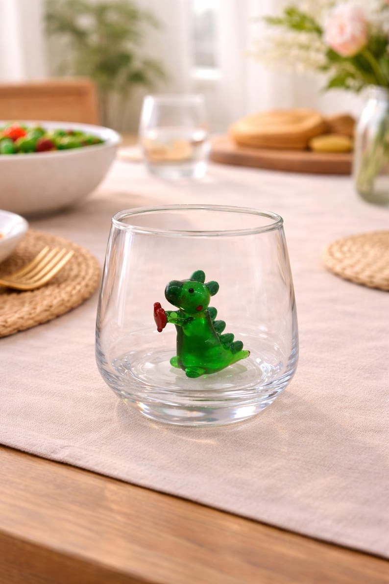 Glass cup Dinosaur with heart , funny stemless wine glass, baby dino mug, water glass, Dinosaur Baby Shower, Dino Birthday Party, image 3
