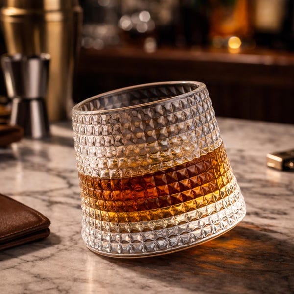 Copo de uísque de cristal giratório, bourbon elegante, copo escocês transparente, utensílios de bar sem haste, copo de coquetel giratório de 360 graus, presente para homens