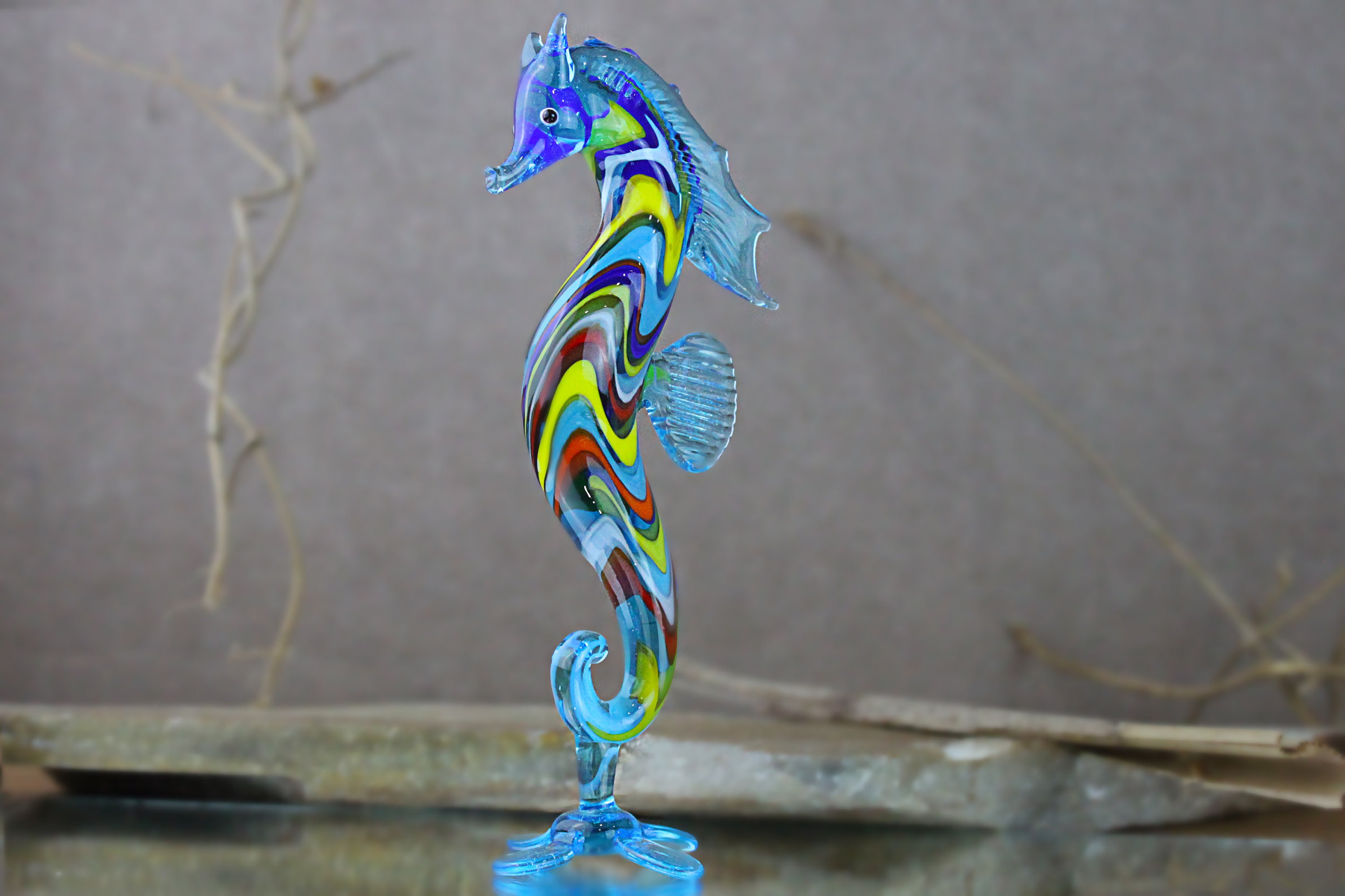 アートガラスタツノオトシゴ、吹きガラスの動物、手作り